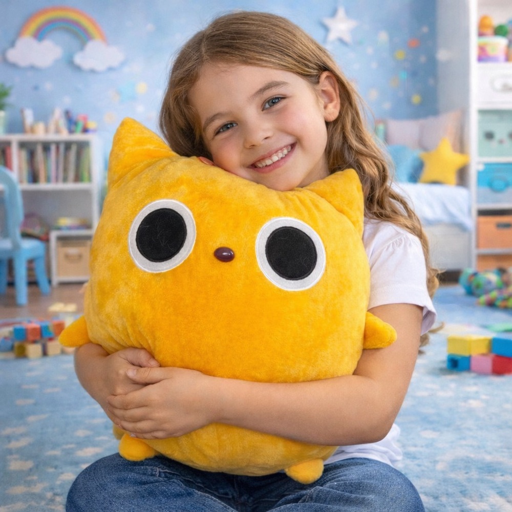 15” Yamani Big Eyed Orange Cat Plush Stuffed Animal Cute Round Kitty Toy